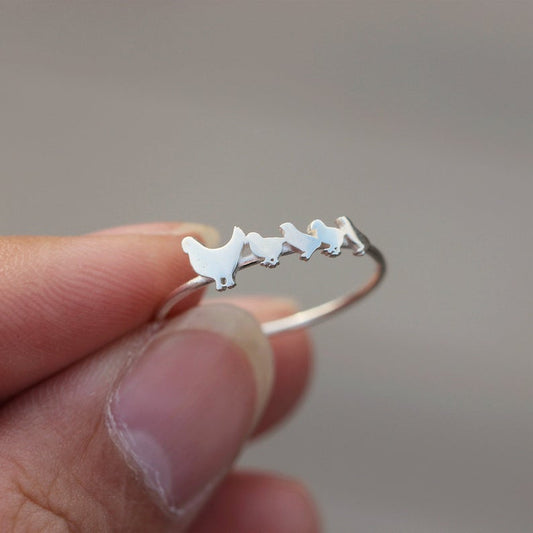 Sterling Silver Ring - mama hen with multiple chicks